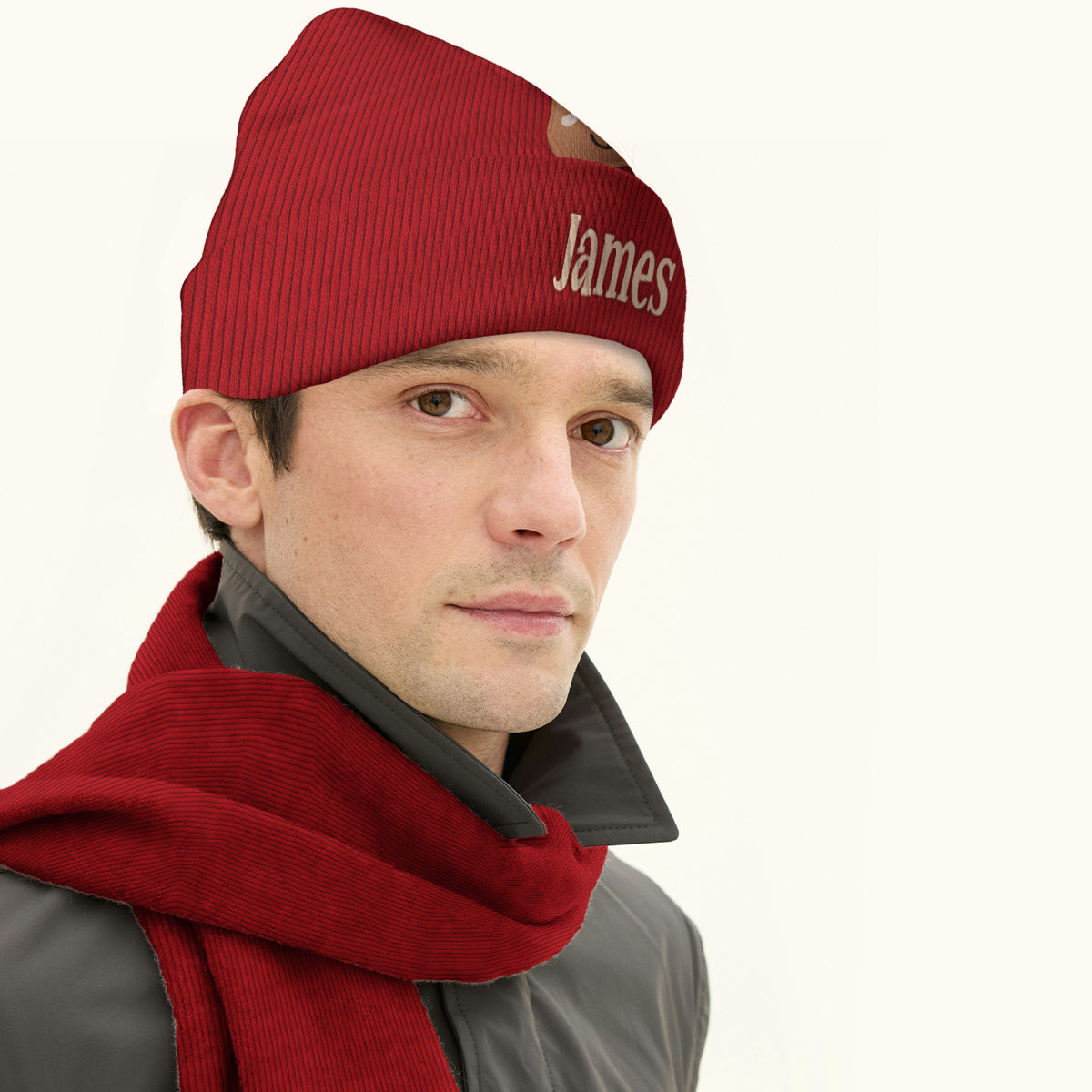 Adorable ensemble bonnet et écharpe tricotés personnalisés pour enfant - Motif renne