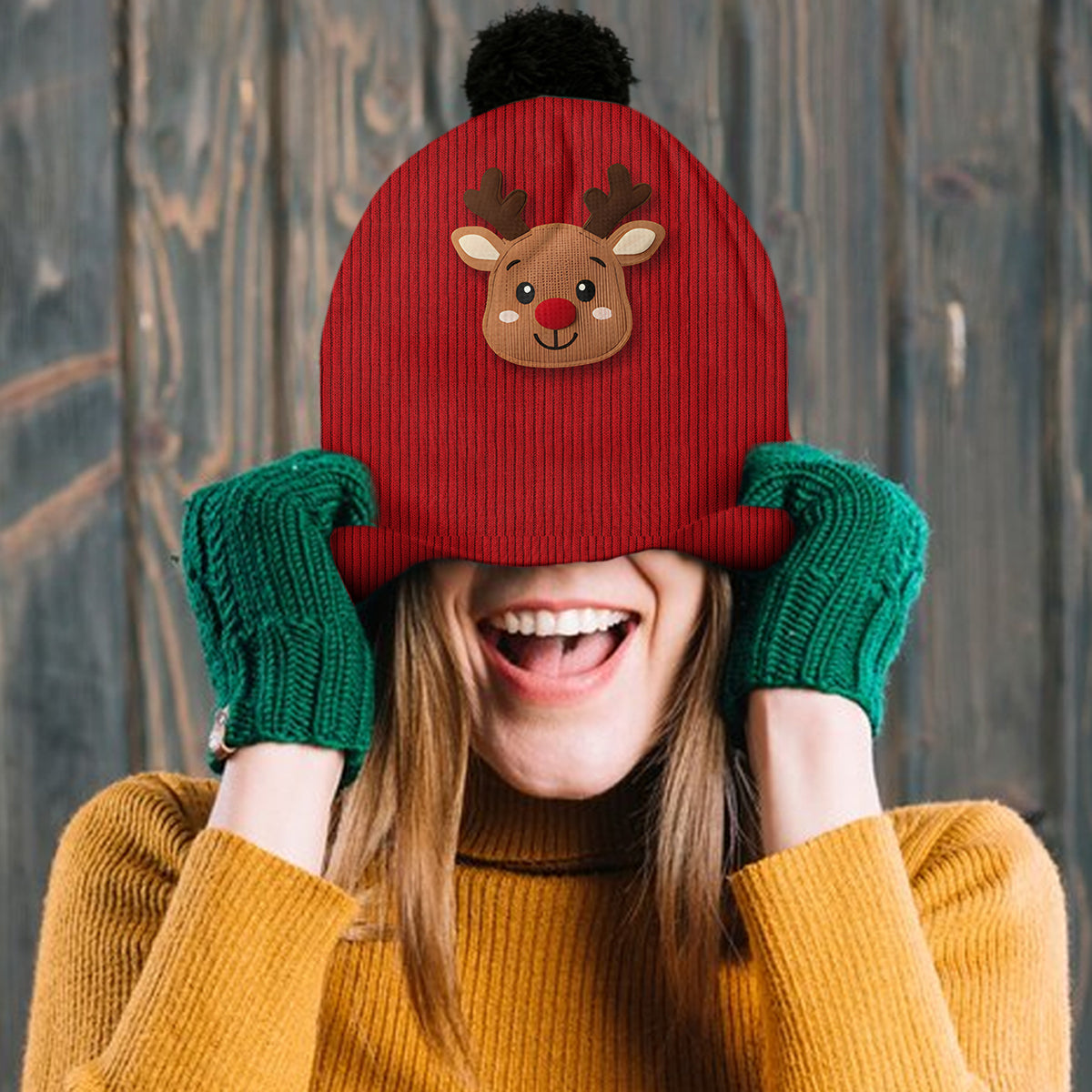 Adorable ensemble bonnet et écharpe tricotés personnalisés pour enfant - Motif renne