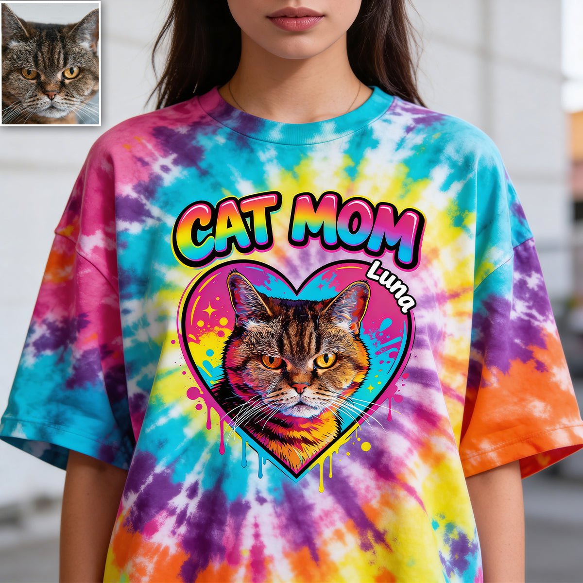 T-shirt Tie-Dye Personnalisé pour Maman/Papa Chien/Maman Chat... - T-shirt Chien Personnalisé