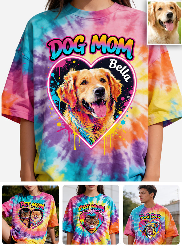 T-shirt Tie-Dye Personnalisé pour Maman/Papa Chien/Maman Chat... - T-shirt Chien Personnalisé