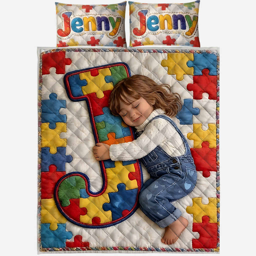 Autism Letter - Personalized Autism Awareness Quilt Set