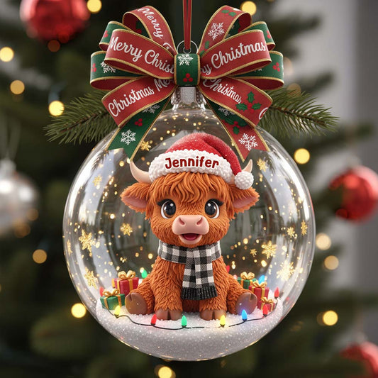 Merry Christmas - Personalized Highland Cow Ornament