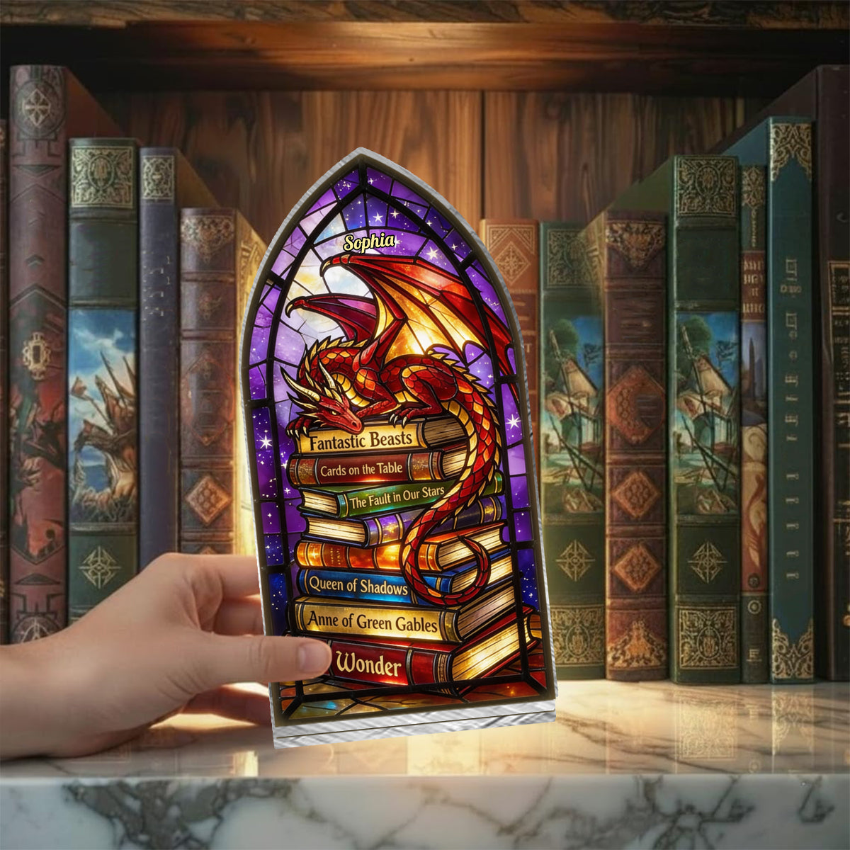 Porte-bougie personnalisé Dragon Fantastique - Panneau Livre-Bougie