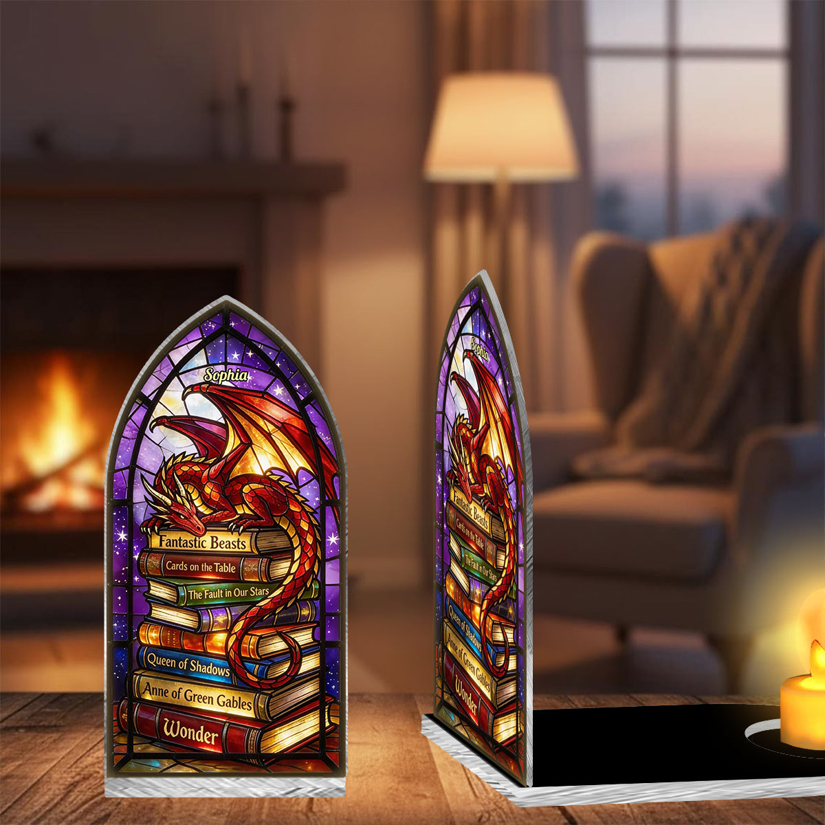 Porte-bougie personnalisé Dragon Fantastique - Panneau Livre-Bougie