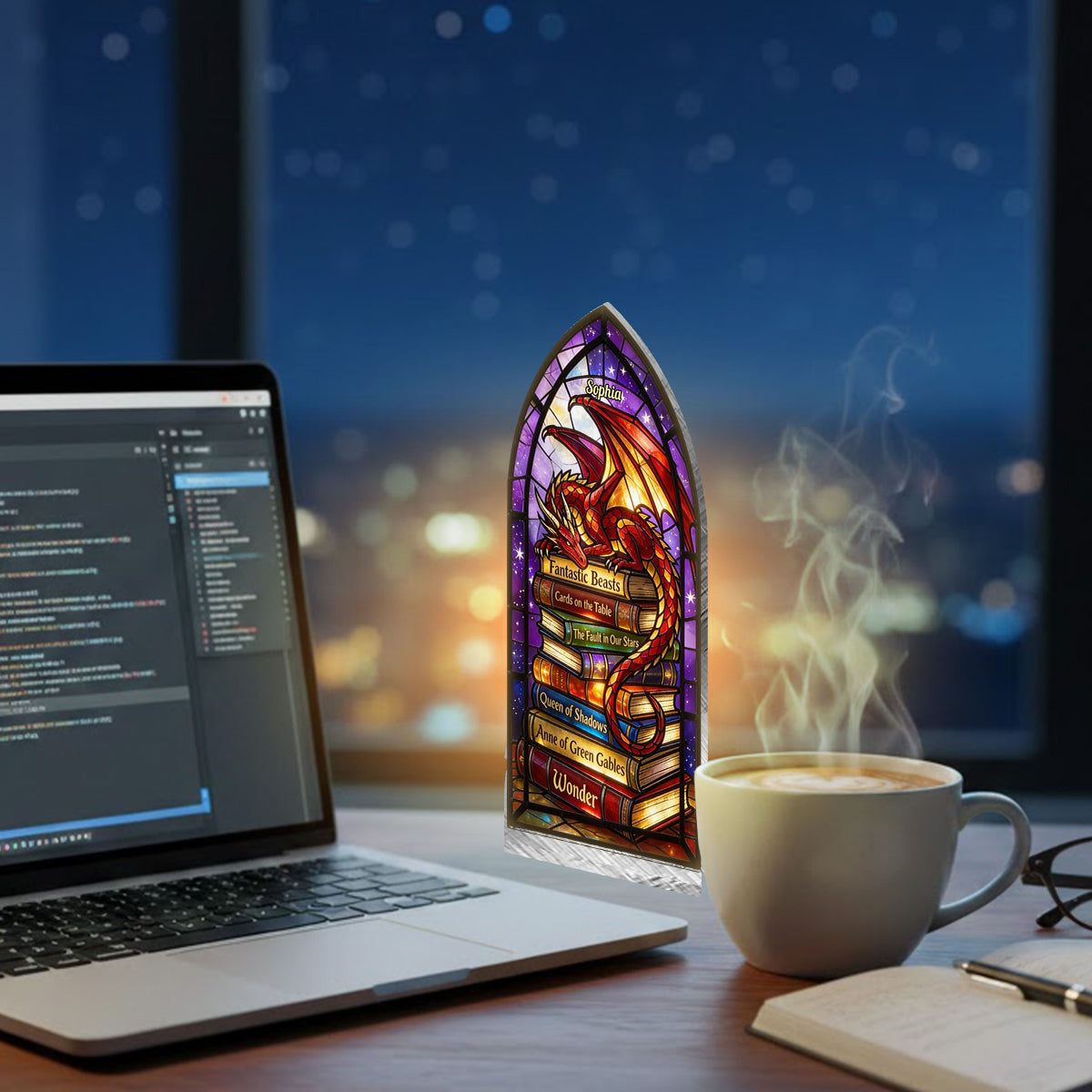 Porte-bougie personnalisé Dragon Fantastique - Panneau Livre-Bougie