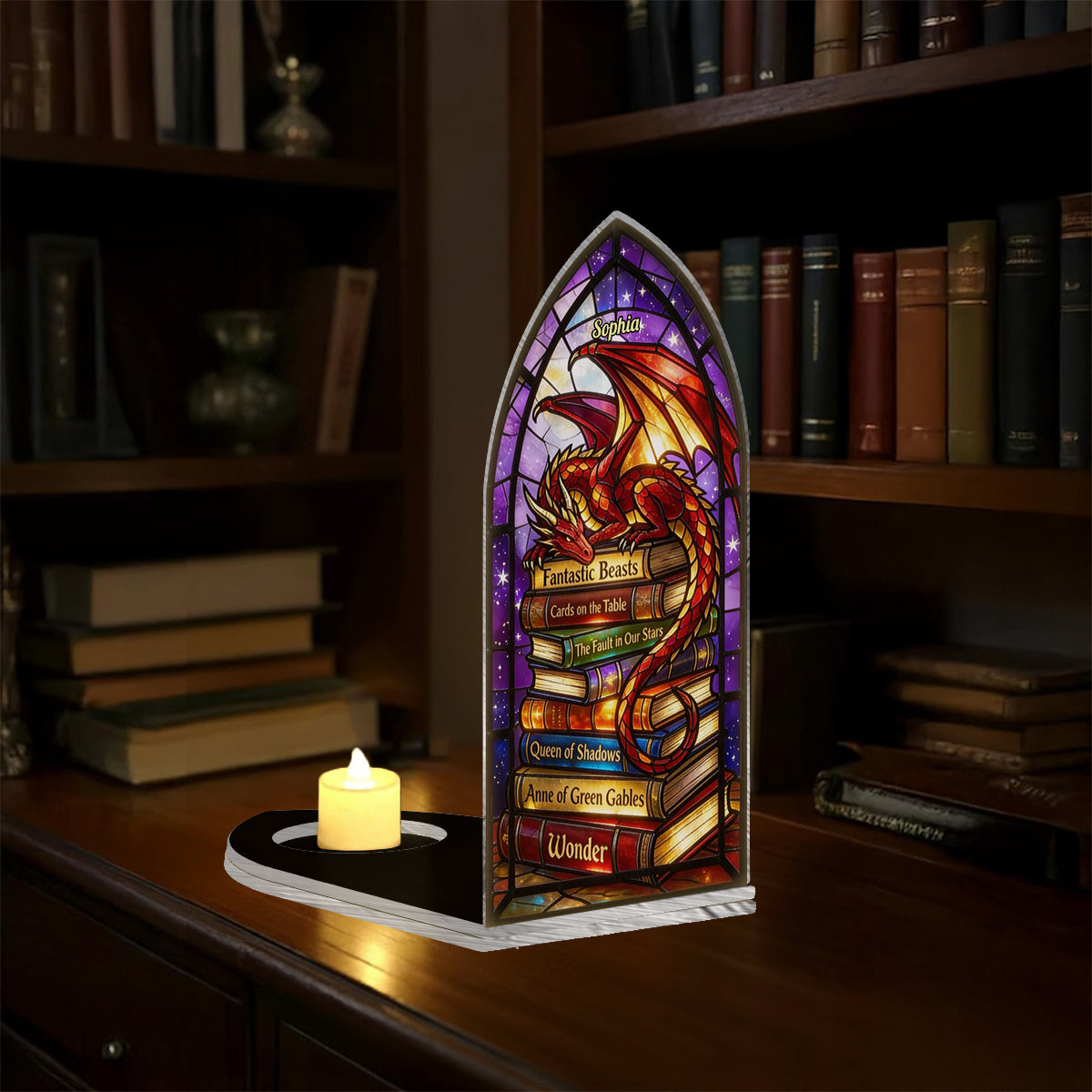 Porte-bougie personnalisé Dragon Fantastique - Panneau Livre-Bougie