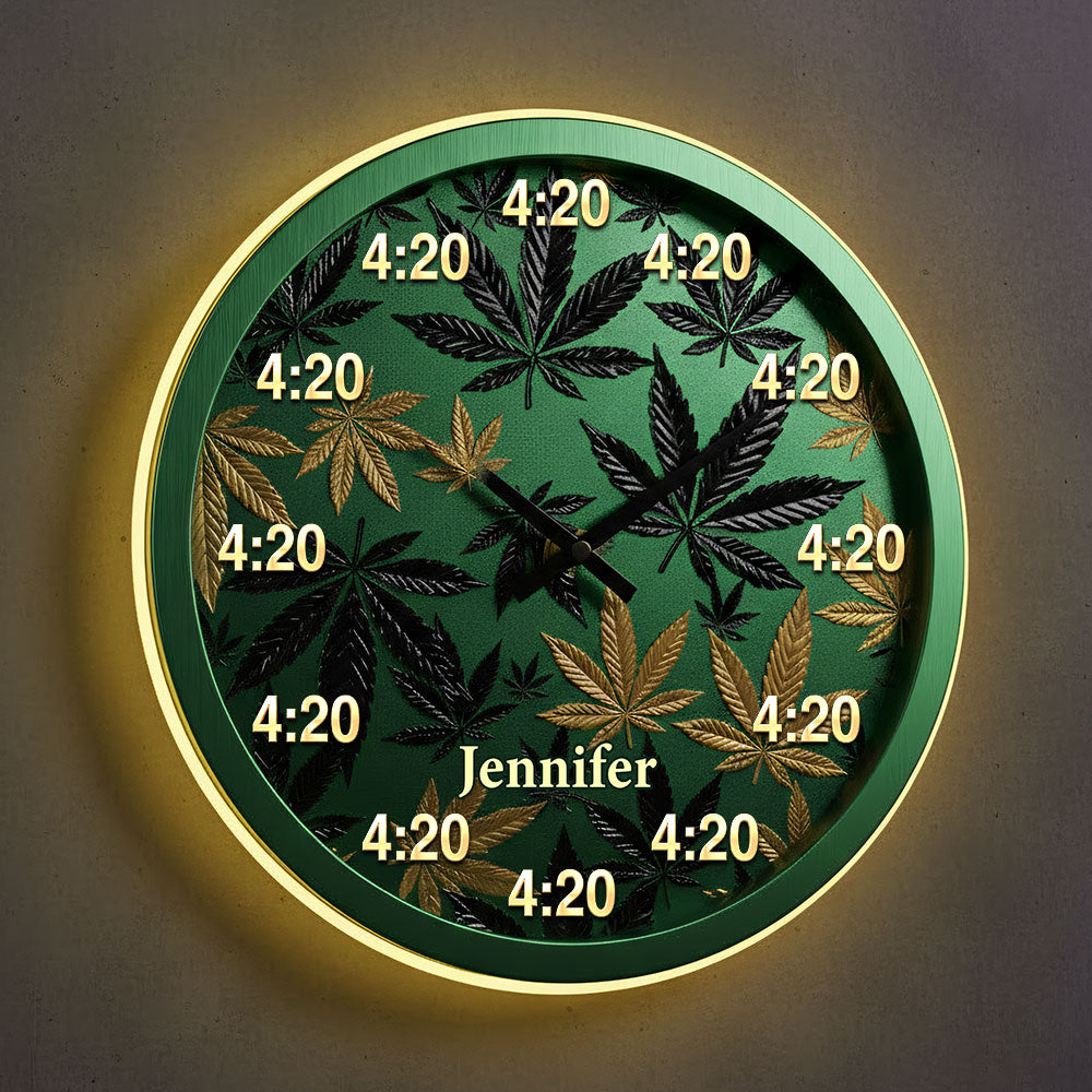 C'est toujours 420 ! - Horloge murale lumineuse LED personnalisée sur le thème du cannabis