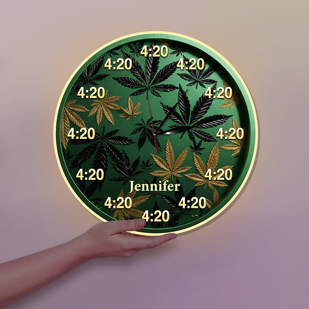 C'est toujours 420 ! - Horloge murale lumineuse LED personnalisée sur le thème du cannabis