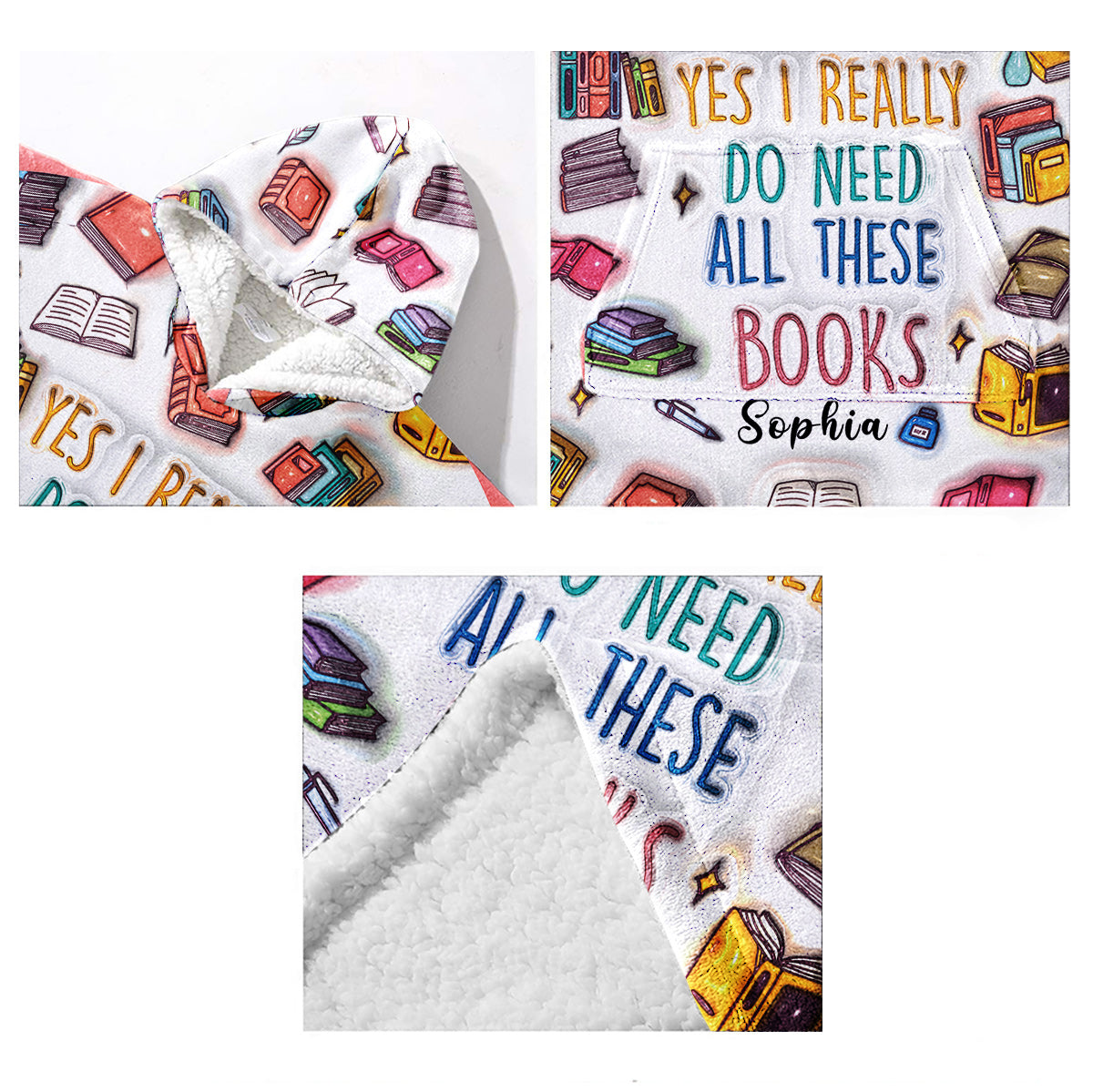Yes I Do Need All These Books - Personalized Book Blanket Hoodie