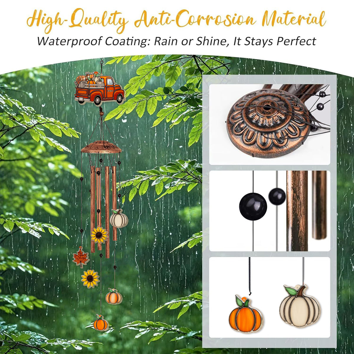 Carillon éolien d'automne personnalisé avec breloques - Camion d'automne