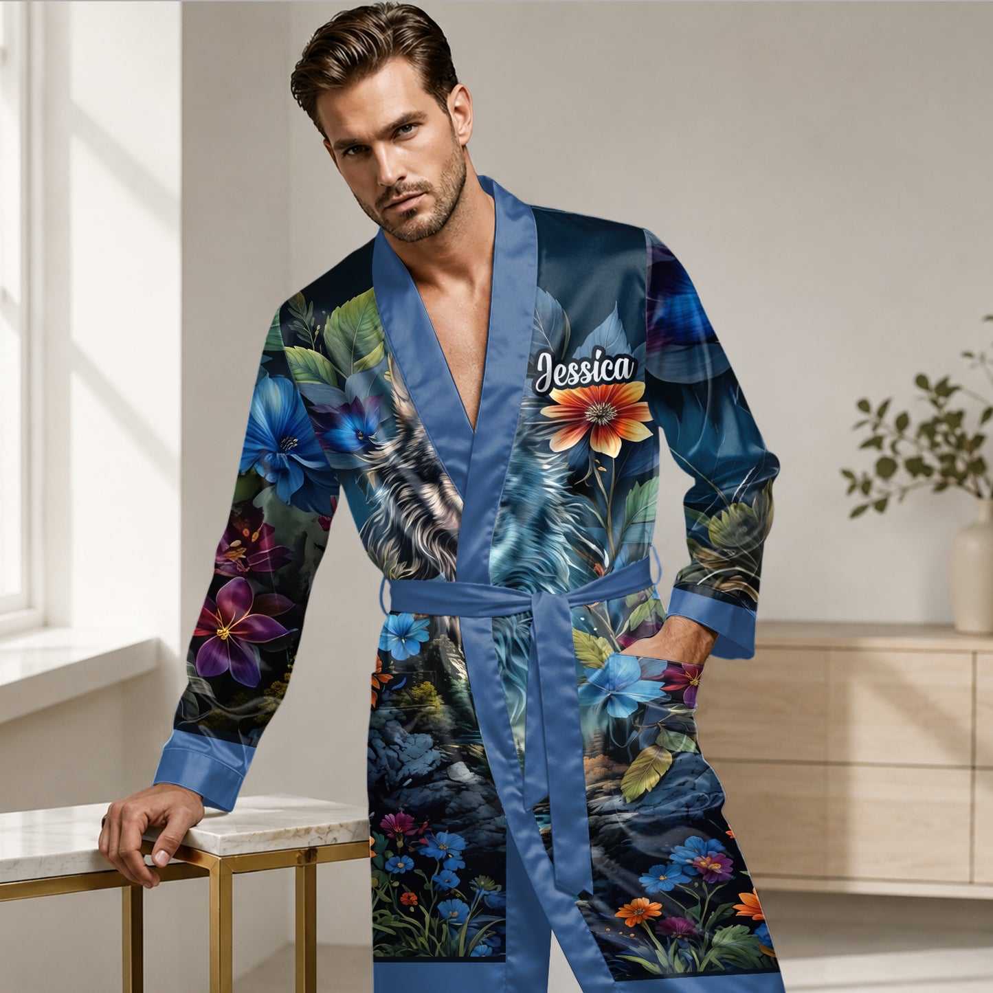 Strong Wolf - Personalized Wolf Satin Robe