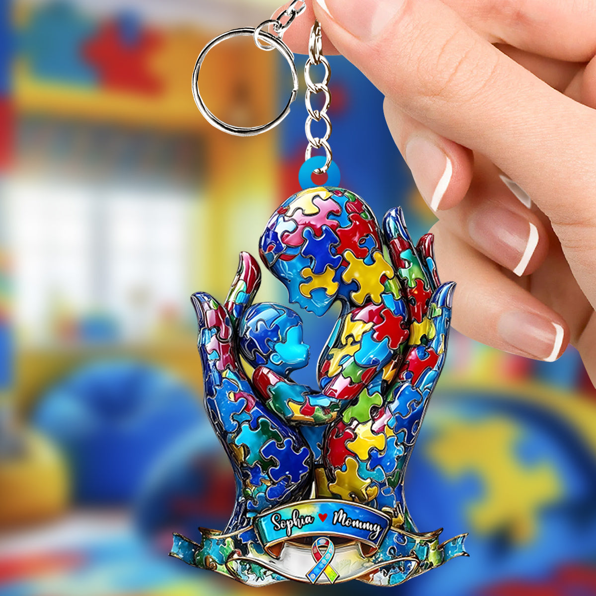 Mom And Kid - Personalized Autism Awareness Keychain