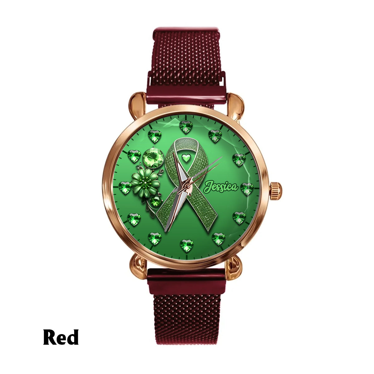Montre-bracelet personnalisée pour femmes Green Ribbon - Sensibilisation à la santé mentale