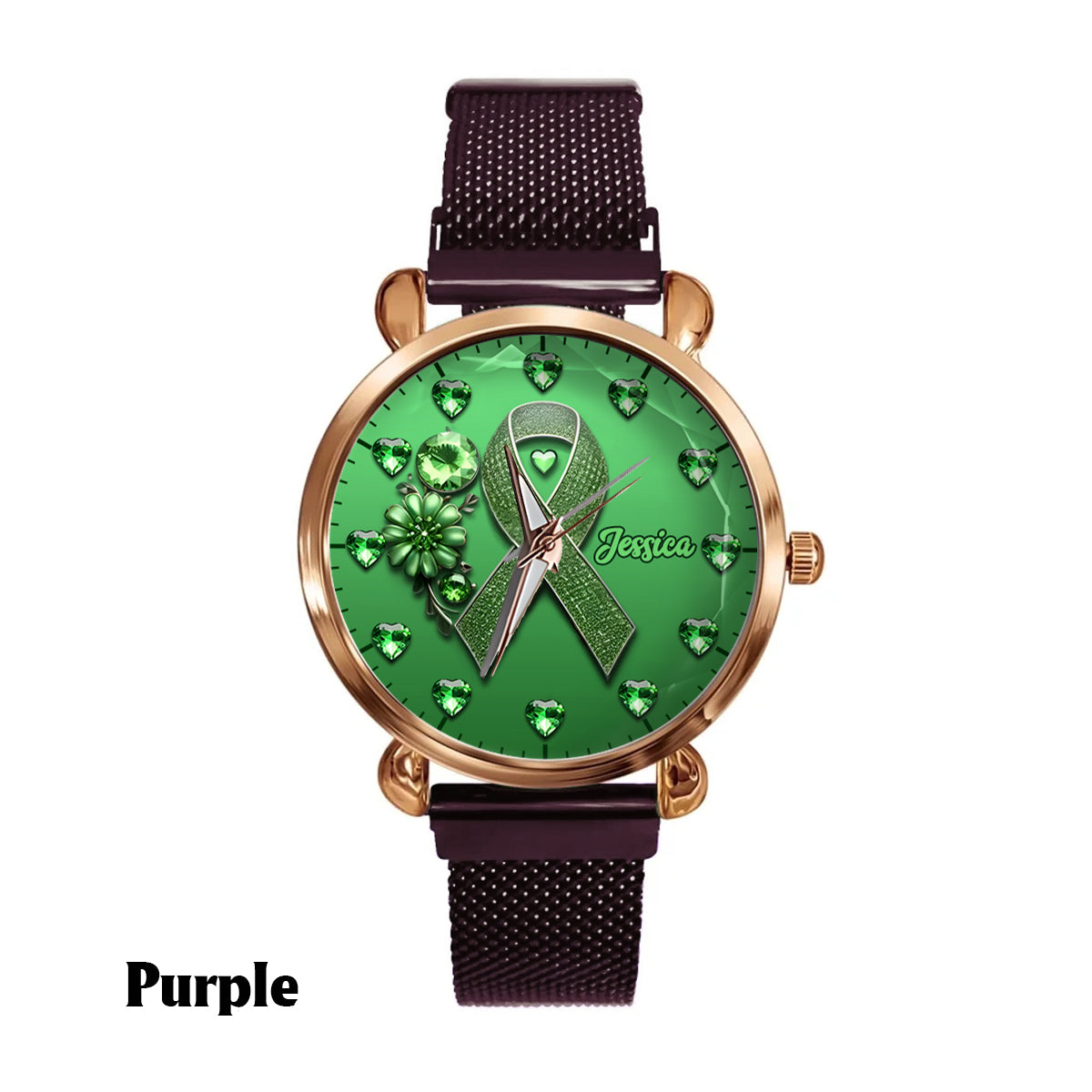 Montre-bracelet personnalisée pour femmes Green Ribbon - Sensibilisation à la santé mentale