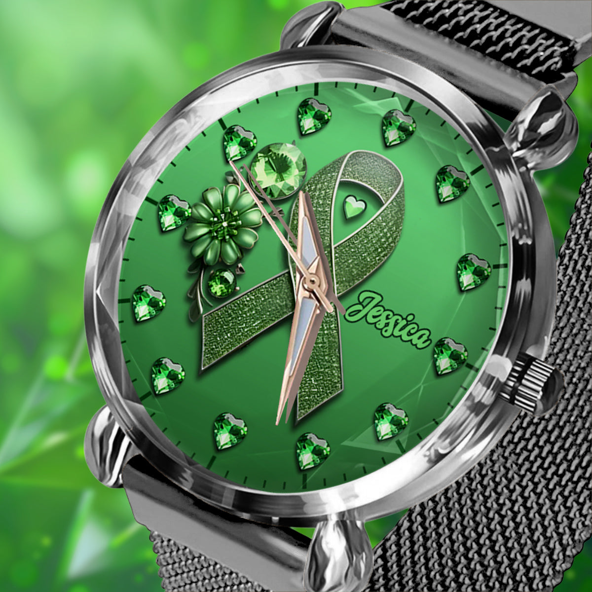 Montre-bracelet personnalisée pour femmes Green Ribbon - Sensibilisation à la santé mentale