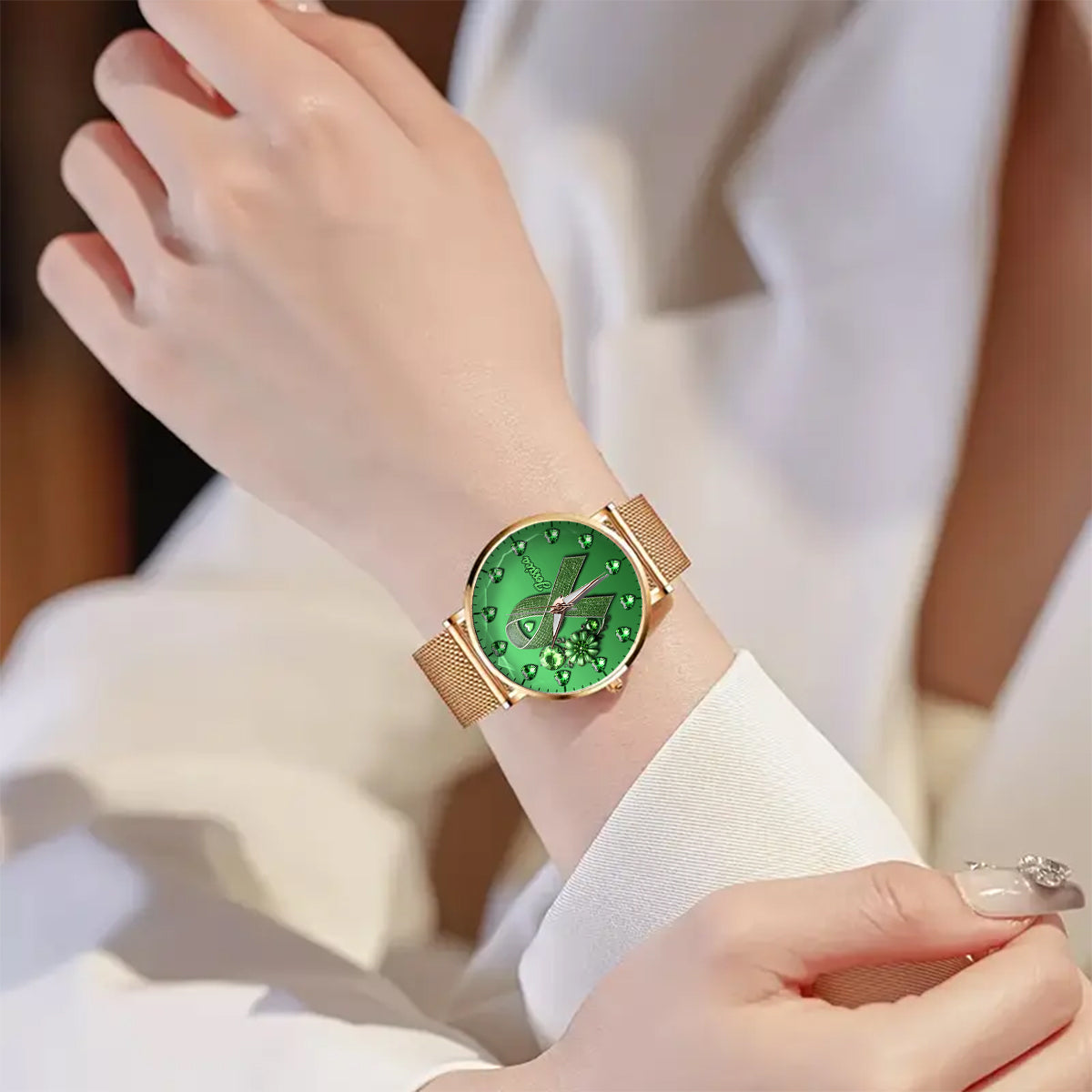 Montre-bracelet personnalisée pour femmes Green Ribbon - Sensibilisation à la santé mentale
