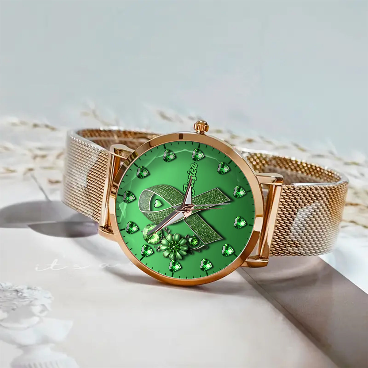 Montre-bracelet personnalisée pour femmes Green Ribbon - Sensibilisation à la santé mentale