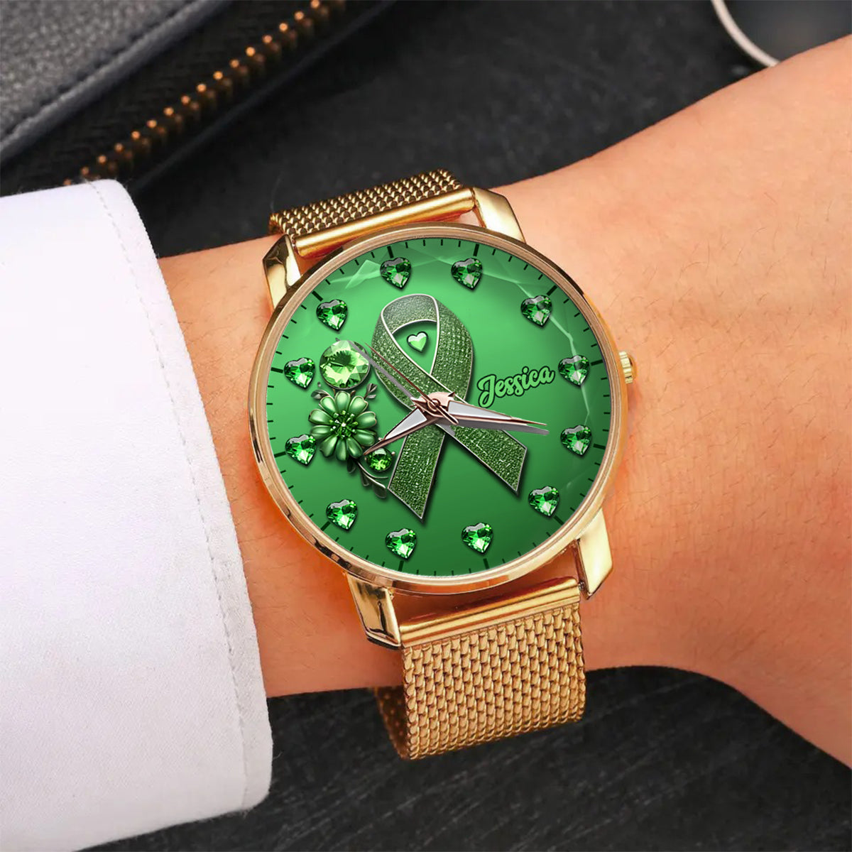 Montre-bracelet personnalisée pour femmes Green Ribbon - Sensibilisation à la santé mentale