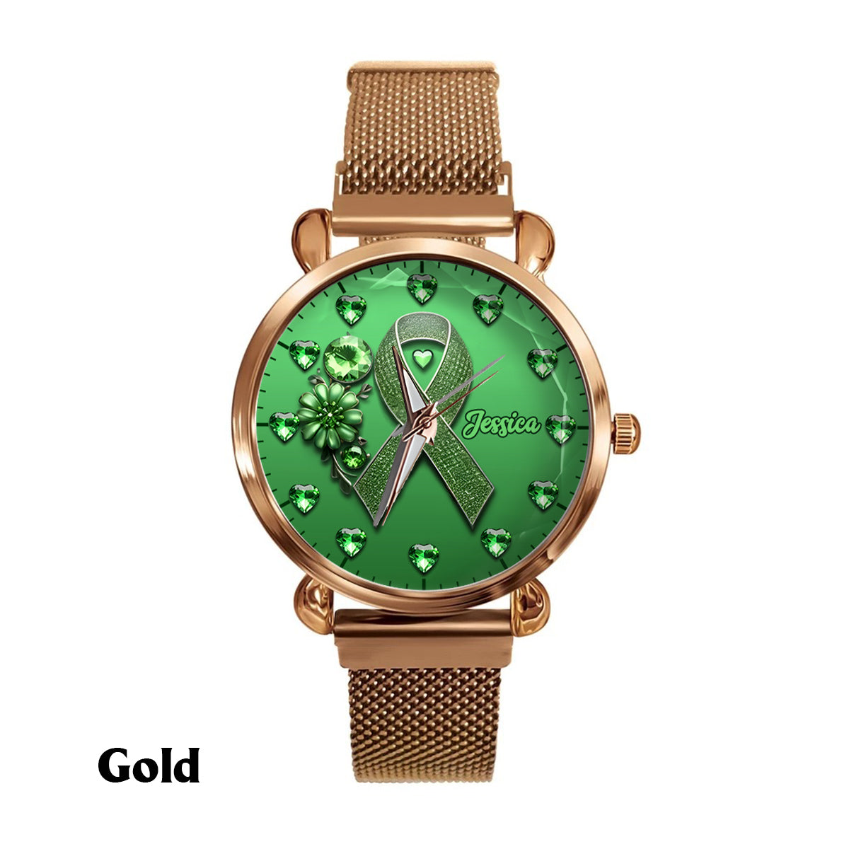 Montre-bracelet personnalisée pour femmes Green Ribbon - Sensibilisation à la santé mentale