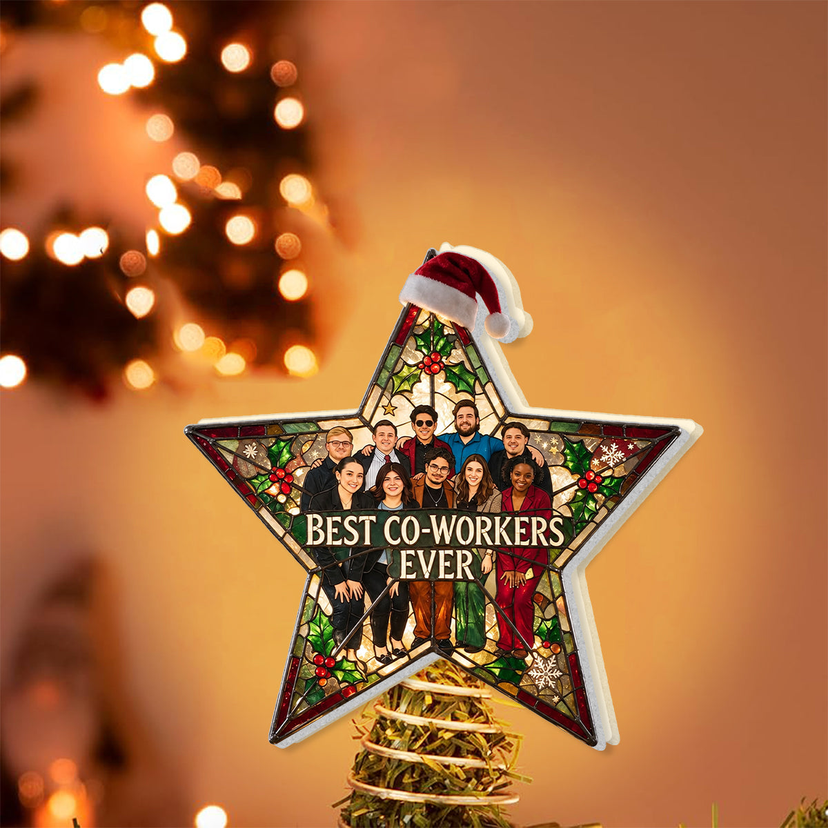 Office Christmas Tree Decoration Star - Personalized Colleague LED Light Tree Topper