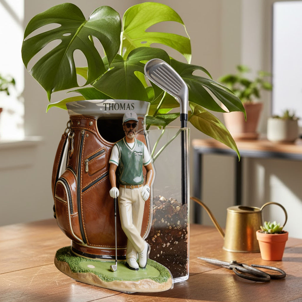 Funny Custom Golf Bag Plant Pot, Flower Vase - Personalized Golf Acrylic Pot & Stake