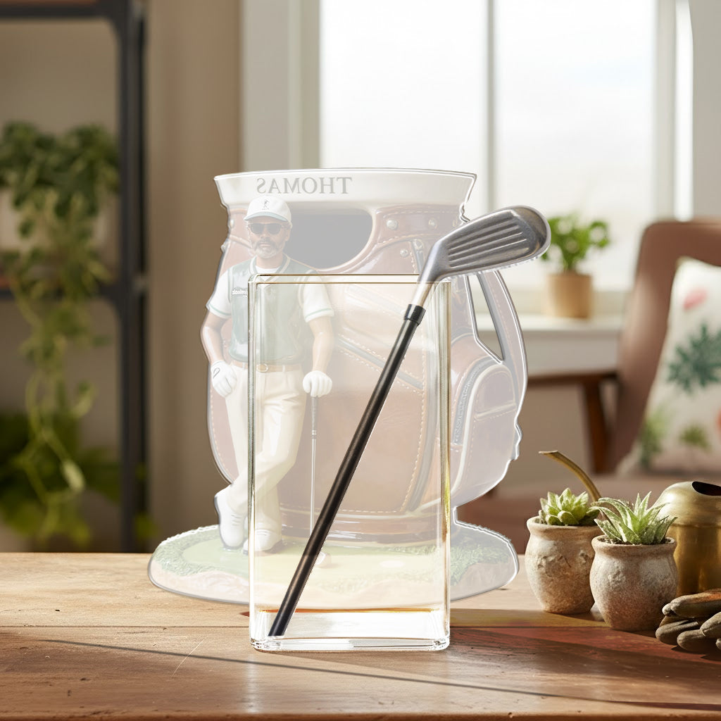 Funny Custom Golf Bag Plant Pot, Flower Vase - Personalized Golf Acrylic Pot & Stake