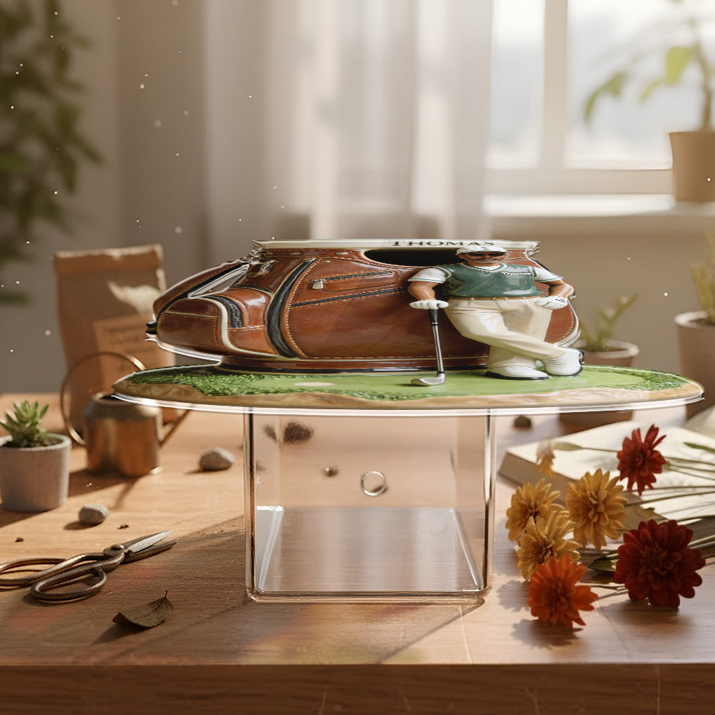 Funny Custom Golf Bag Plant Pot, Flower Vase - Personalized Golf Acrylic Pot & Stake