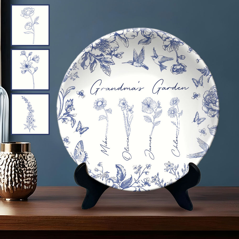 Grandma's Garden Gift For Grandma, Mom,... - Personalized Grandma Ceramic Round Plate