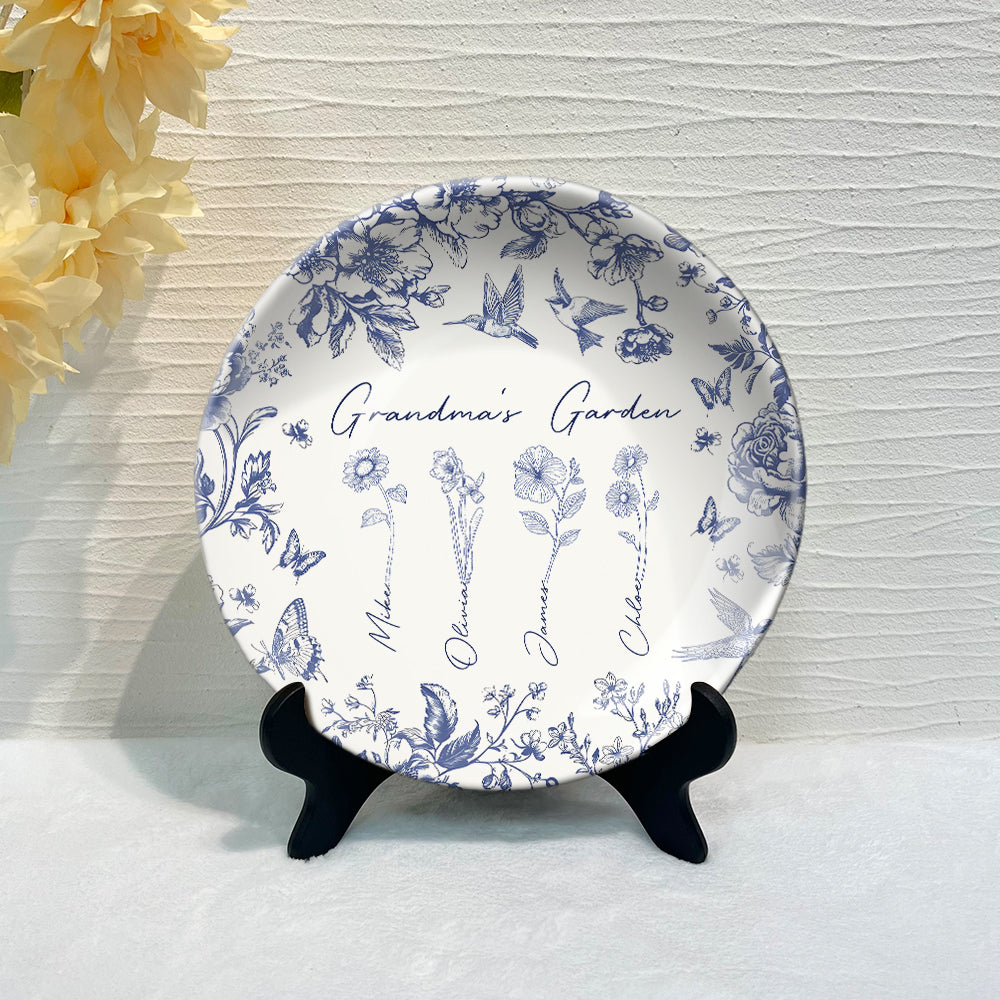 Grandma's Garden Gift For Grandma, Mom,... - Personalized Grandma Ceramic Round Plate