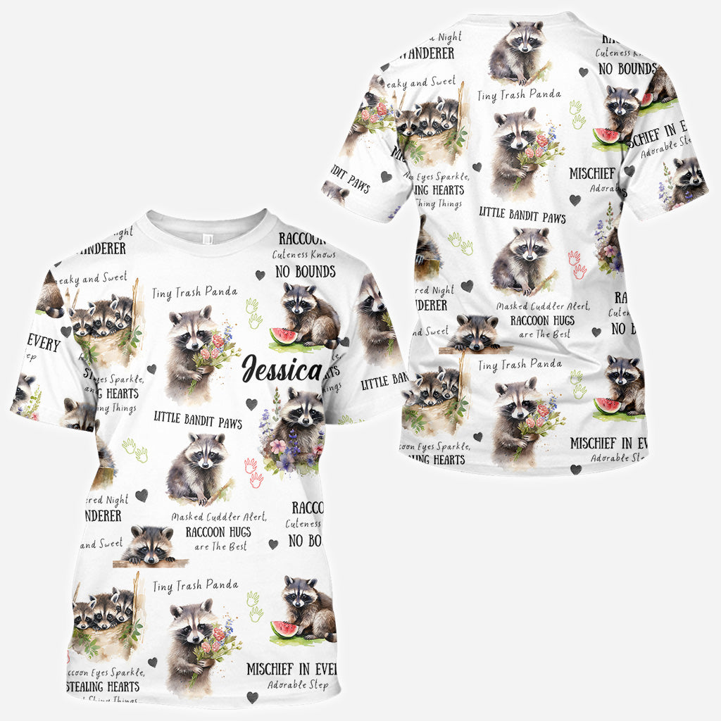 T-shirt personnalisé Little Pandit Paws avec motif raton laveur.
