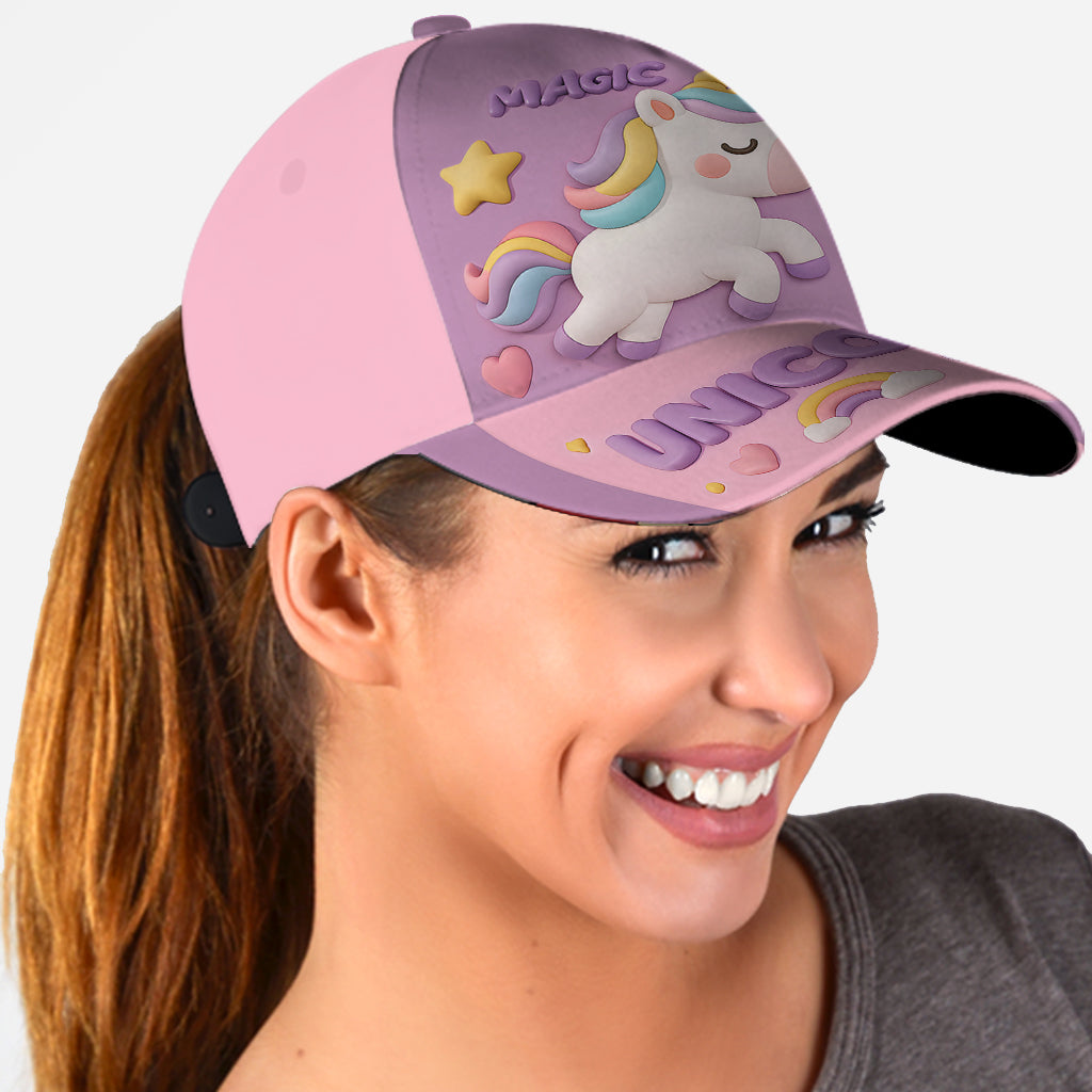 Casquette classique personnalisée pour enfant, motif licorne ou tortue.