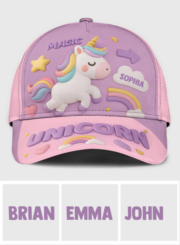 Casquette classique personnalisée pour enfant, motif licorne ou tortue.