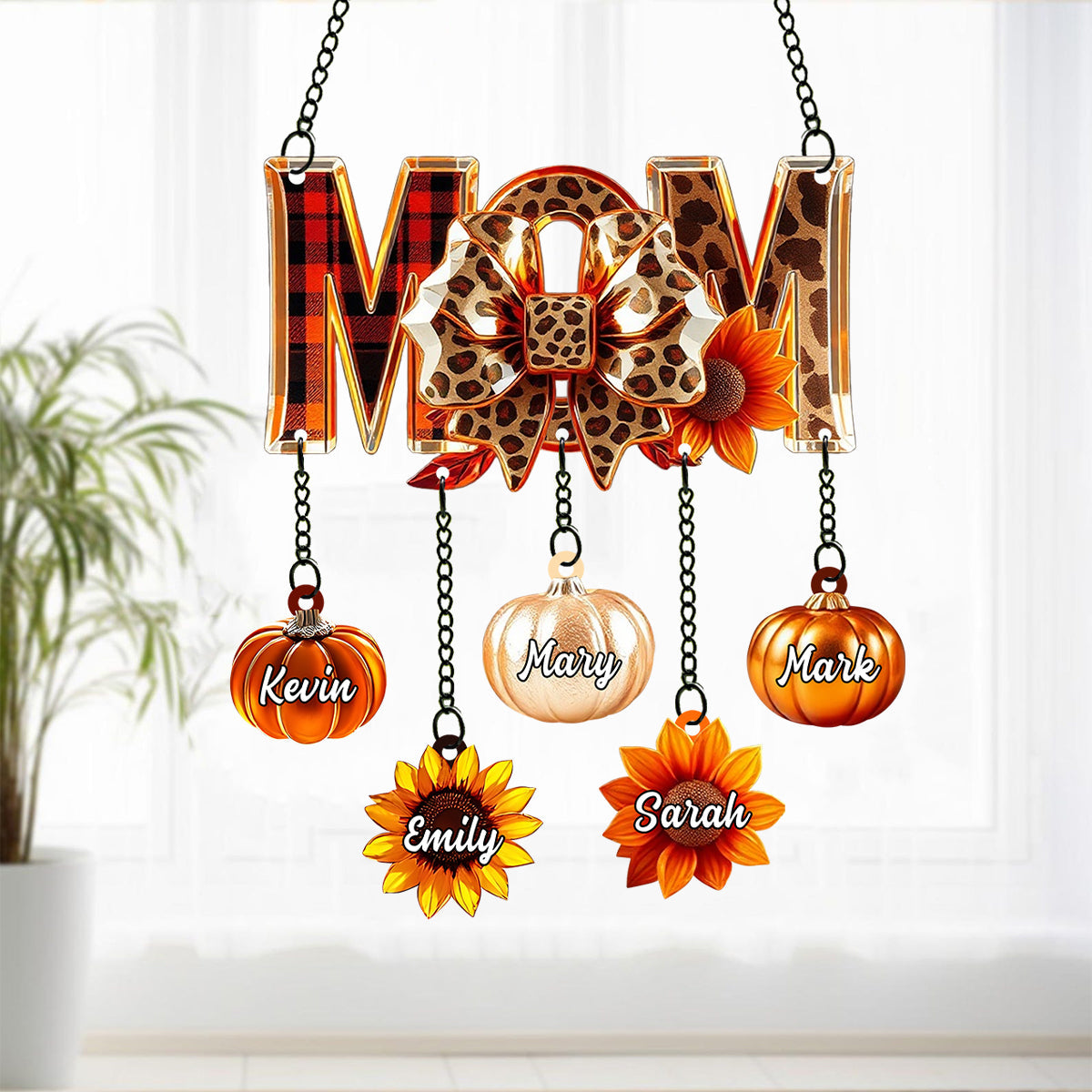 Fall Mama - Personalized Autumn Window Hanging Suncatcher With Custom Charms