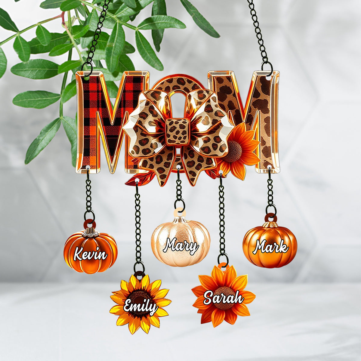 Fall Mama - Personalized Autumn Window Hanging Suncatcher With Custom Charms