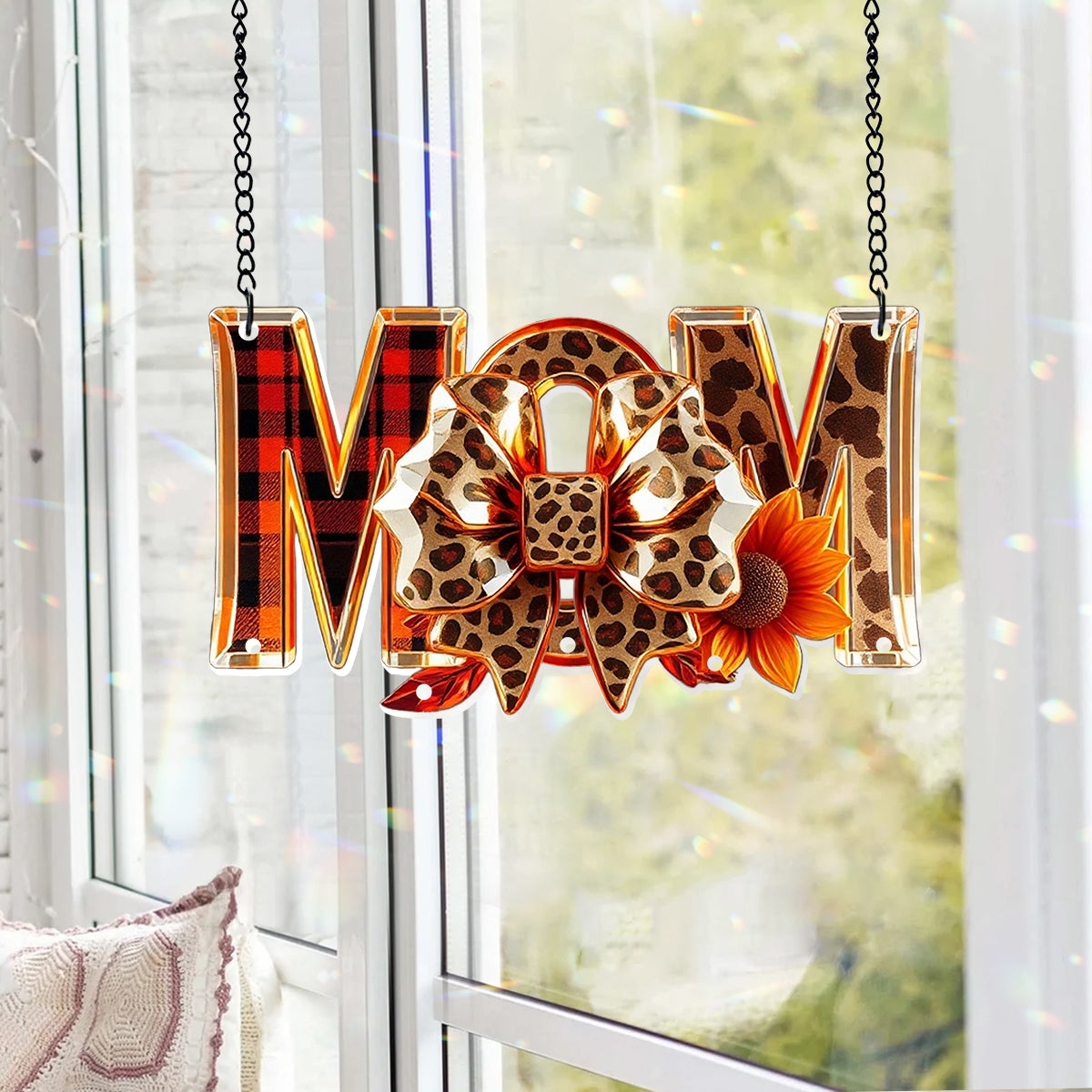 Fall Mama - Personalized Autumn Window Hanging Suncatcher With Custom Charms