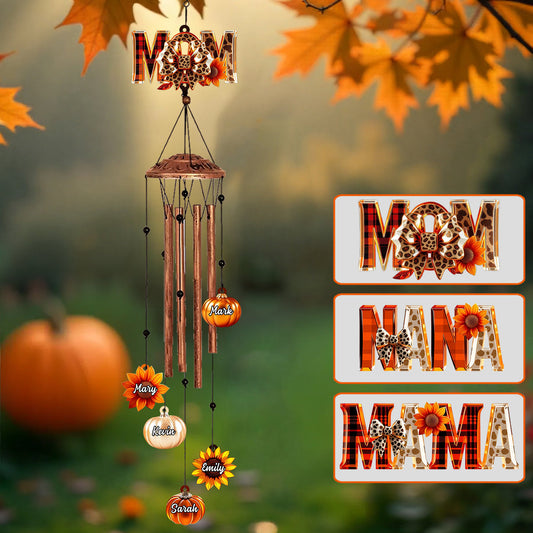 Fall Mama - Personalized Autumn Wind Chime With Charms