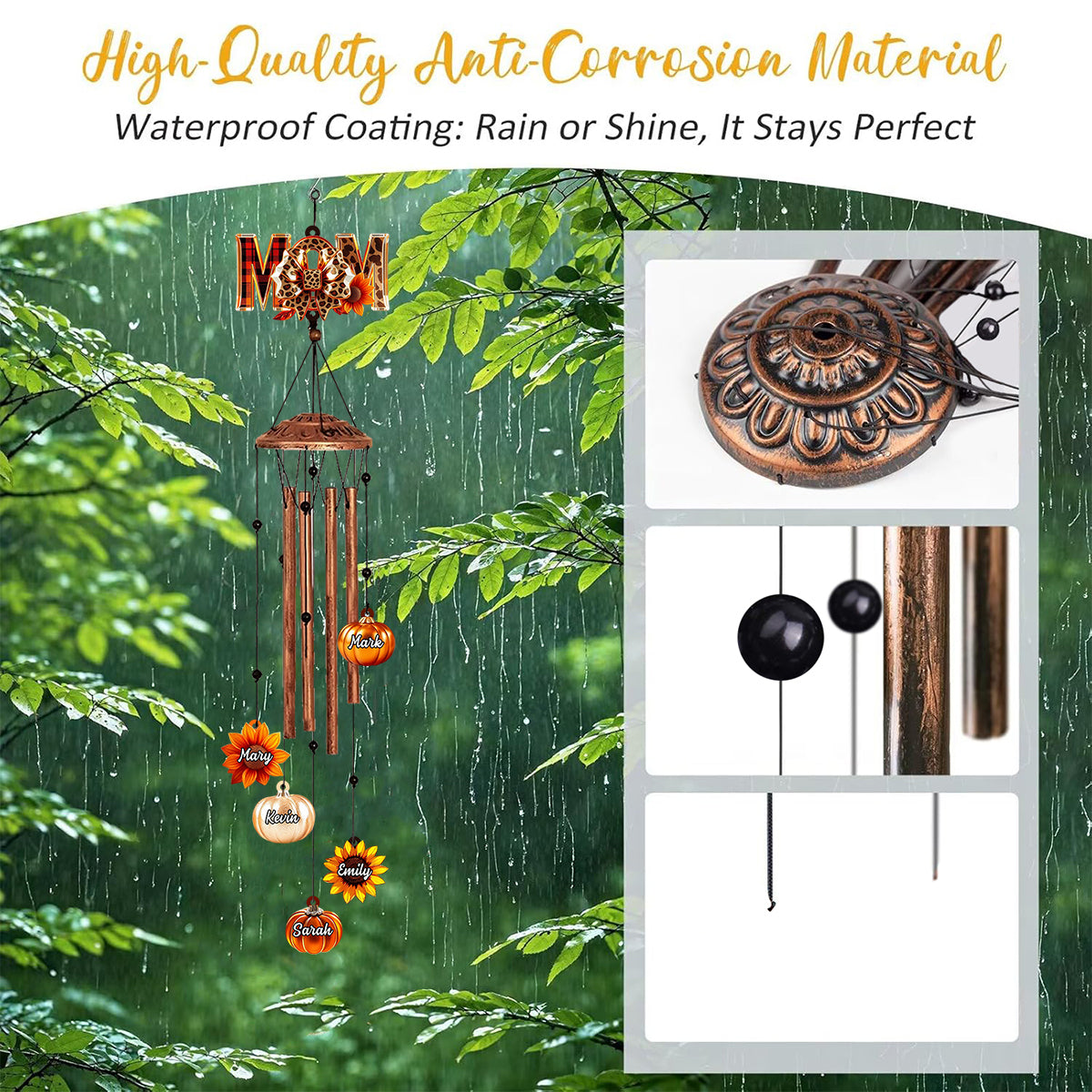 Fall Mama - Personalized Autumn Wind Chime With Charms