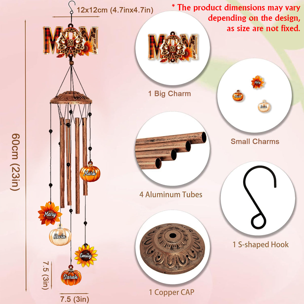 Fall Mama - Personalized Autumn Wind Chime With Charms