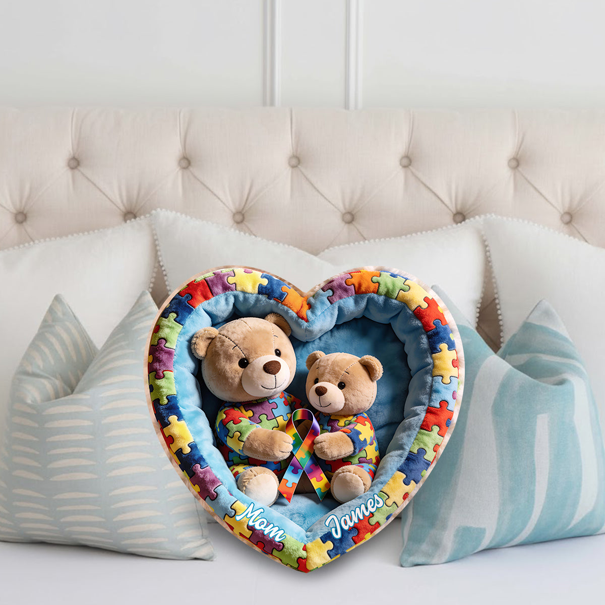 Strong Mama - Coussin en fausse fourrure personnalisé pour la sensibilisation à l'autisme