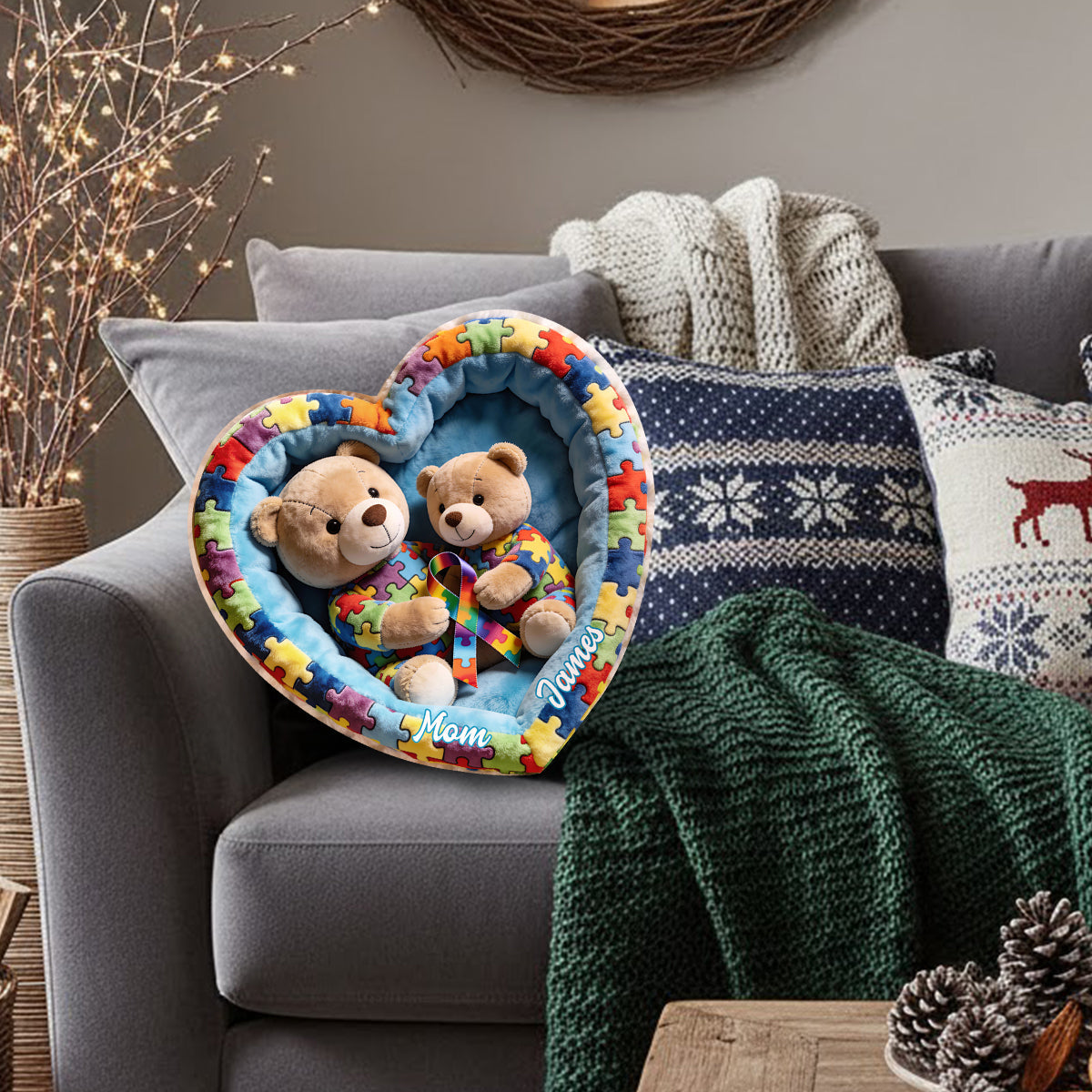 Strong Mama - Coussin en fausse fourrure personnalisé pour la sensibilisation à l'autisme