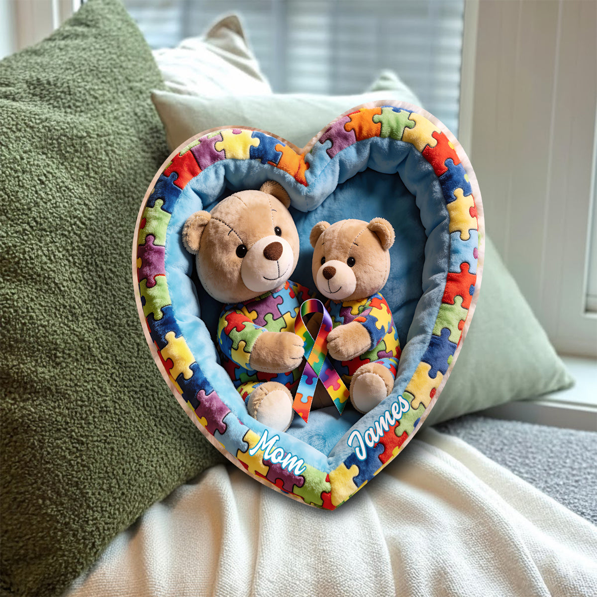 Strong Mama - Coussin en fausse fourrure personnalisé pour la sensibilisation à l'autisme