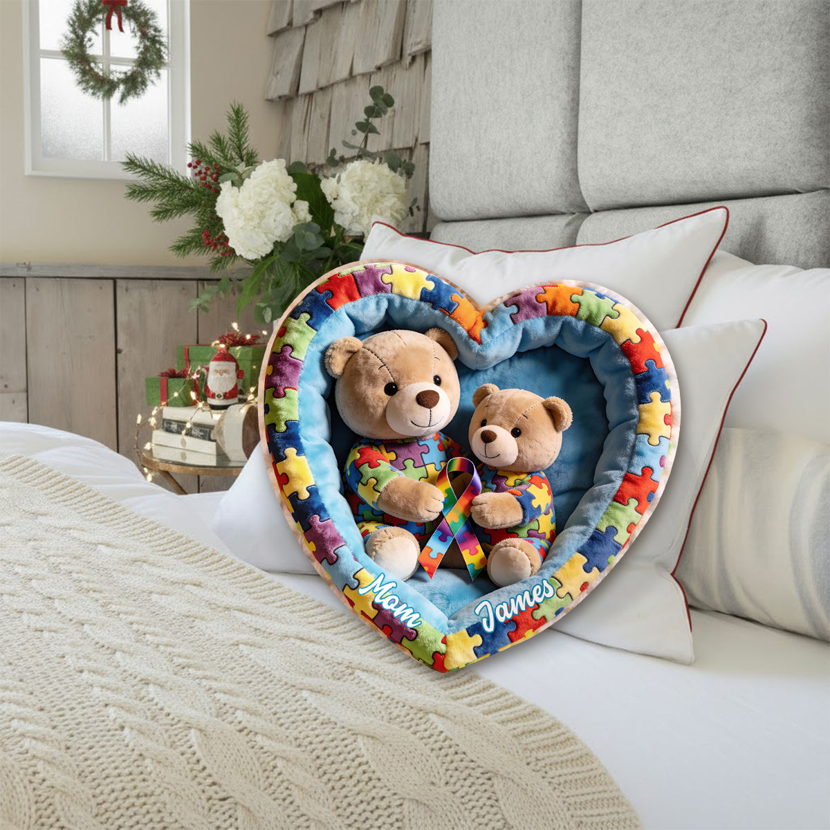 Strong Mama - Coussin en fausse fourrure personnalisé pour la sensibilisation à l'autisme