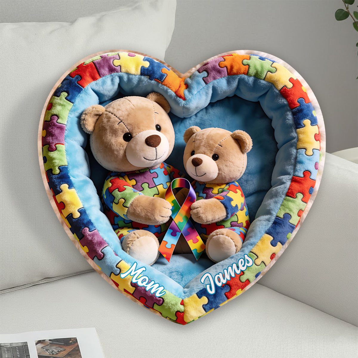 Strong Mama - Coussin en fausse fourrure personnalisé pour la sensibilisation à l'autisme