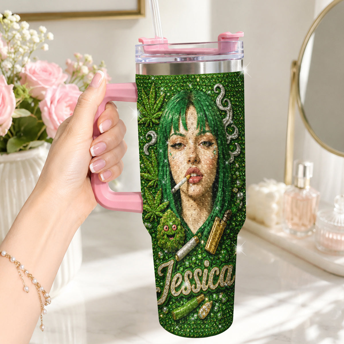 Cadeau Stoner - Tasse en Rhinestones Personnalisée avec Poignée