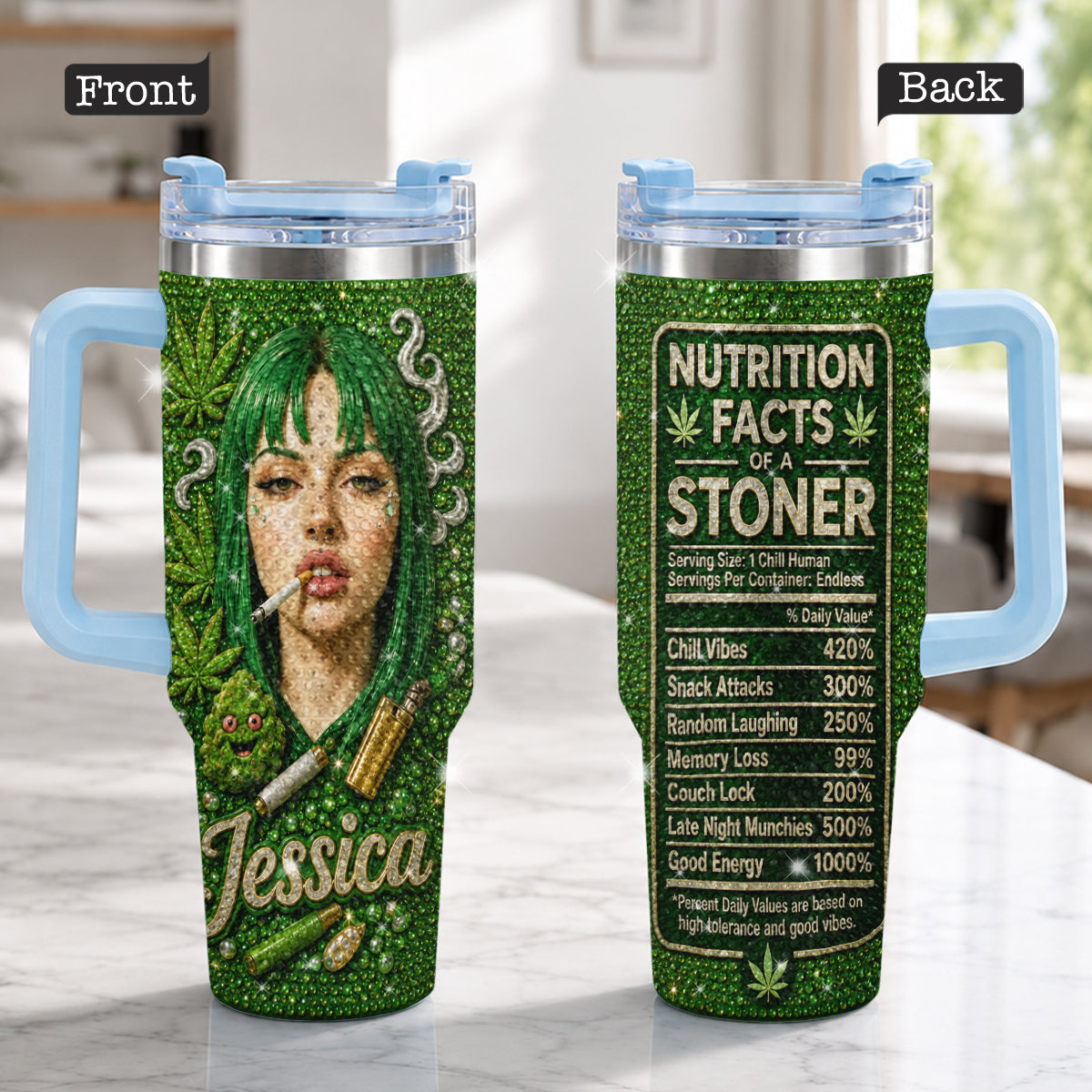 Cadeau Stoner - Tasse en Rhinestones Personnalisée avec Poignée