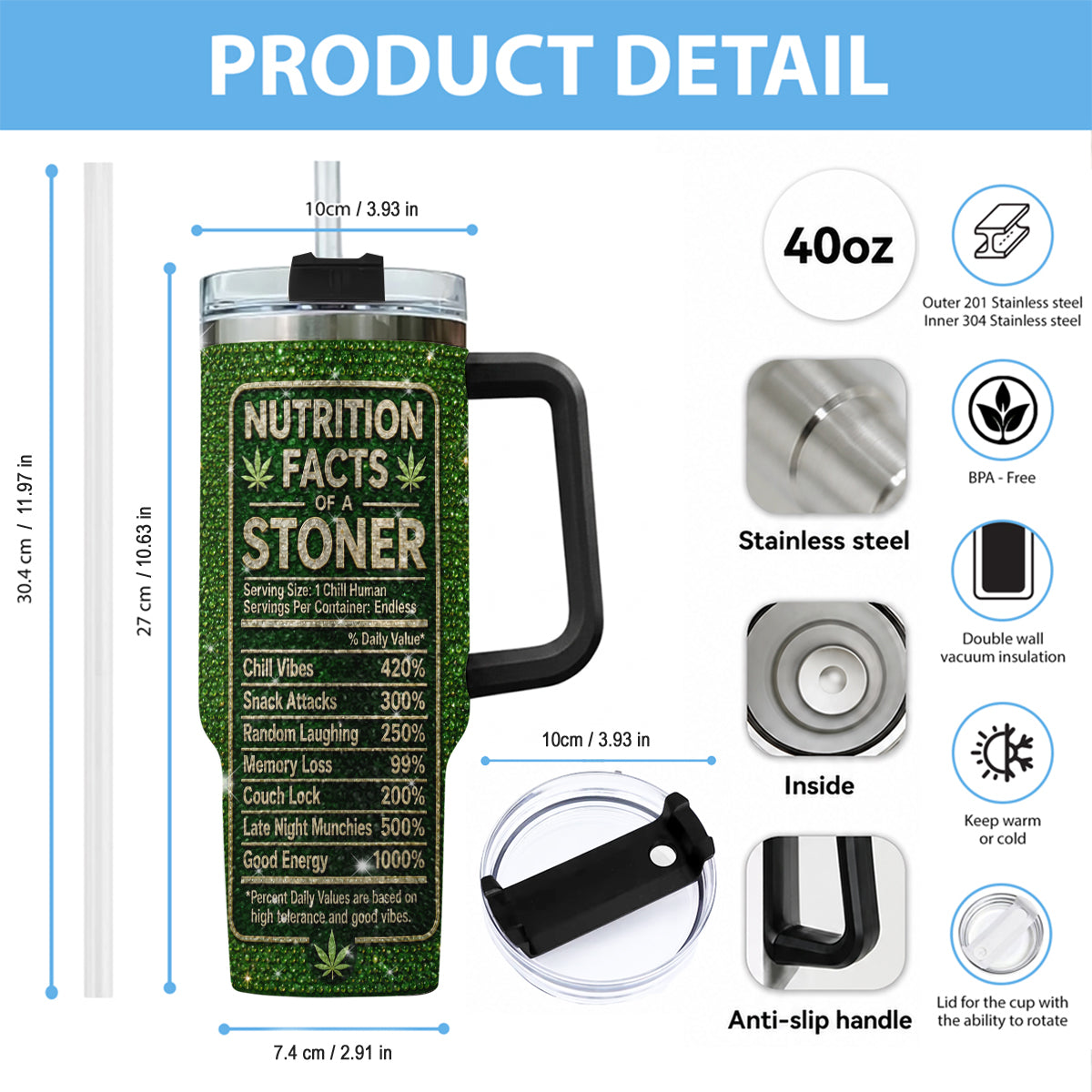 Cadeau Stoner - Tasse en Rhinestones Personnalisée avec Poignée