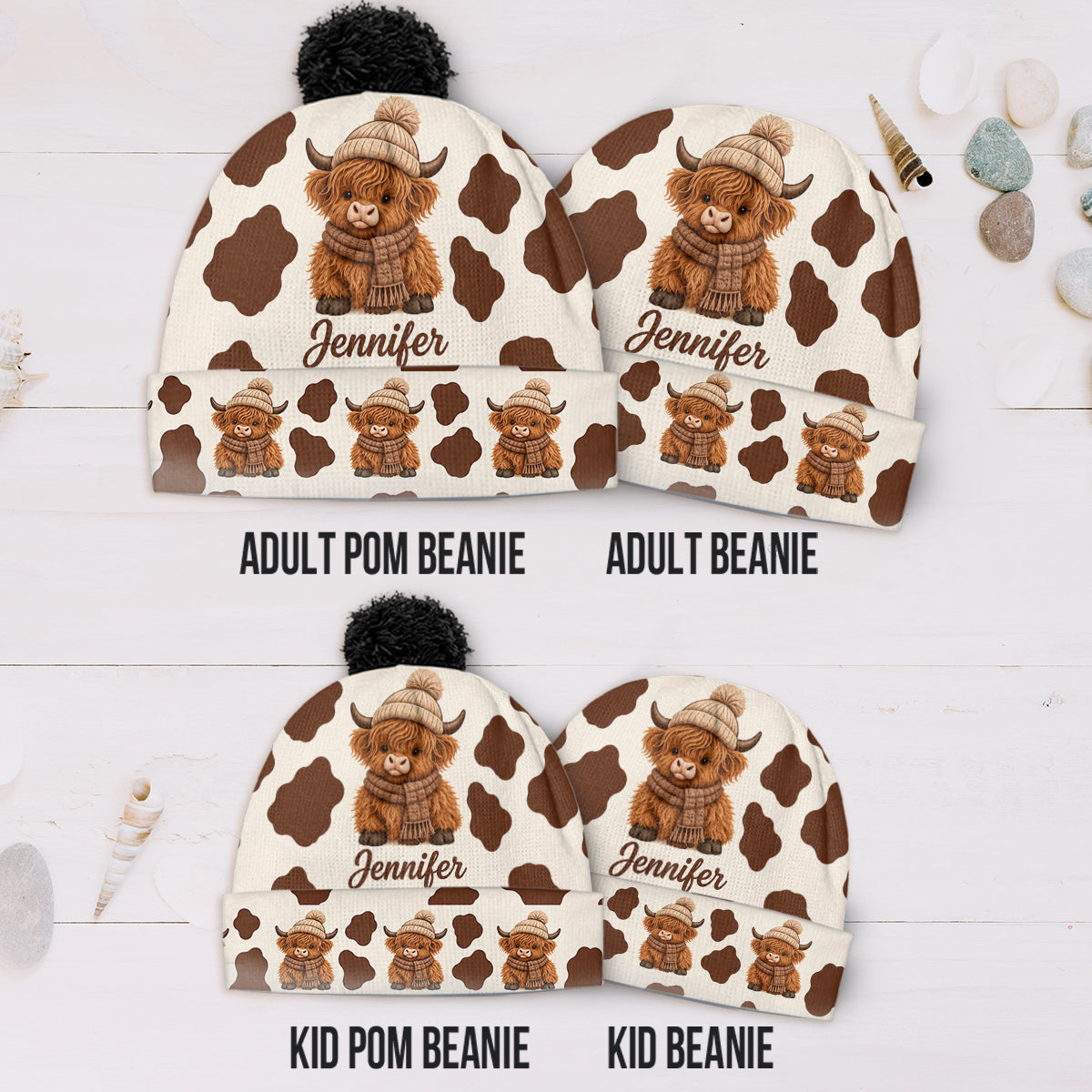 Love Highland Cow - Personalized Highland Cow Knitted Beanie Hat and Scarf Set
