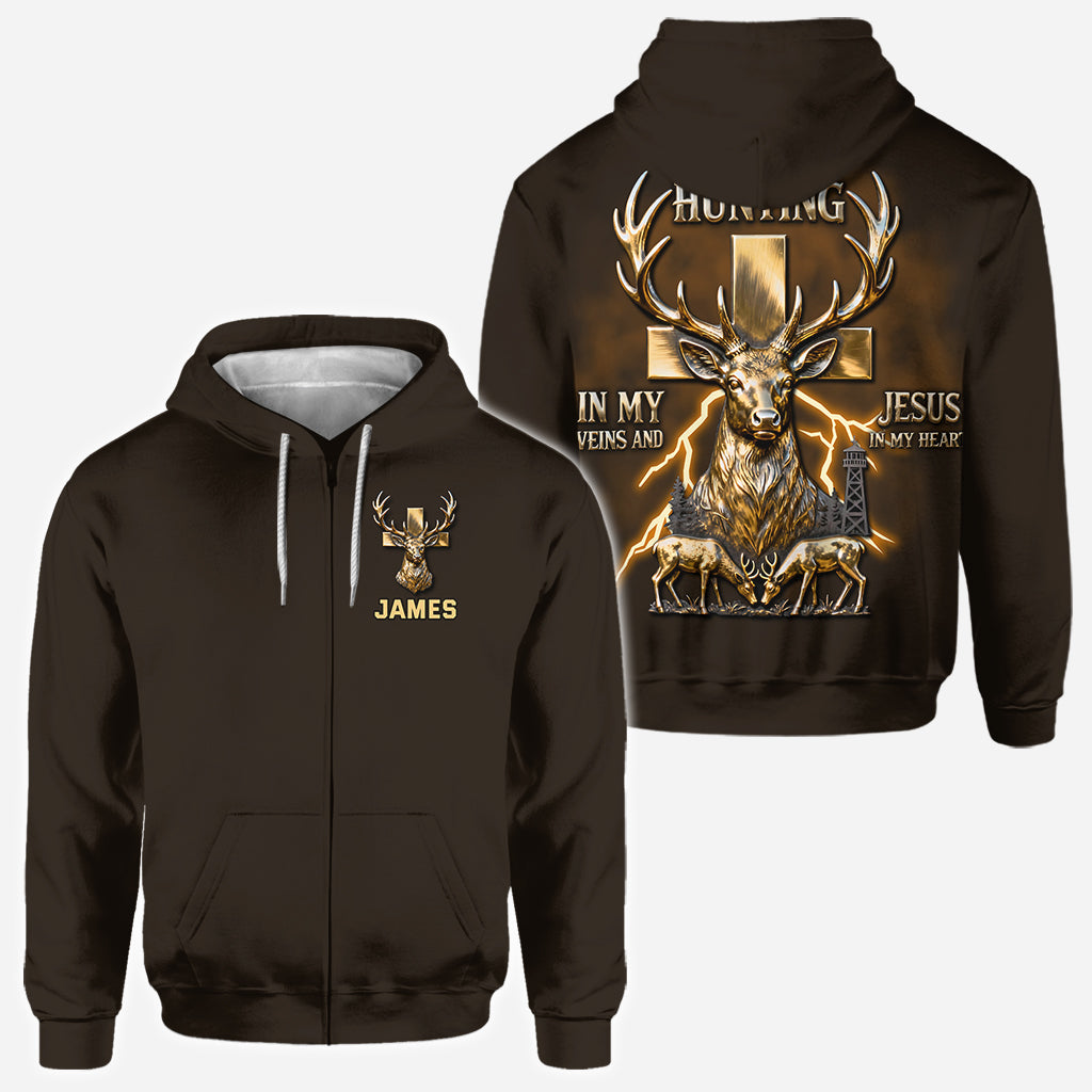 J'ai la chasse dans le sang et Jésus dans le cœur - T-shirt personnalisé « La chasse sur tout le corps »