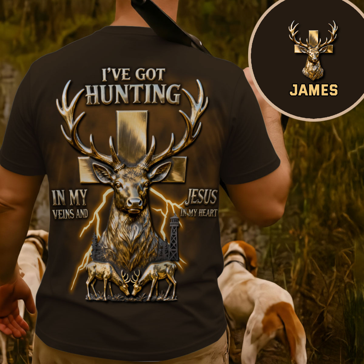 J'ai la chasse dans le sang et Jésus dans le cœur - T-shirt personnalisé « La chasse sur tout le corps »