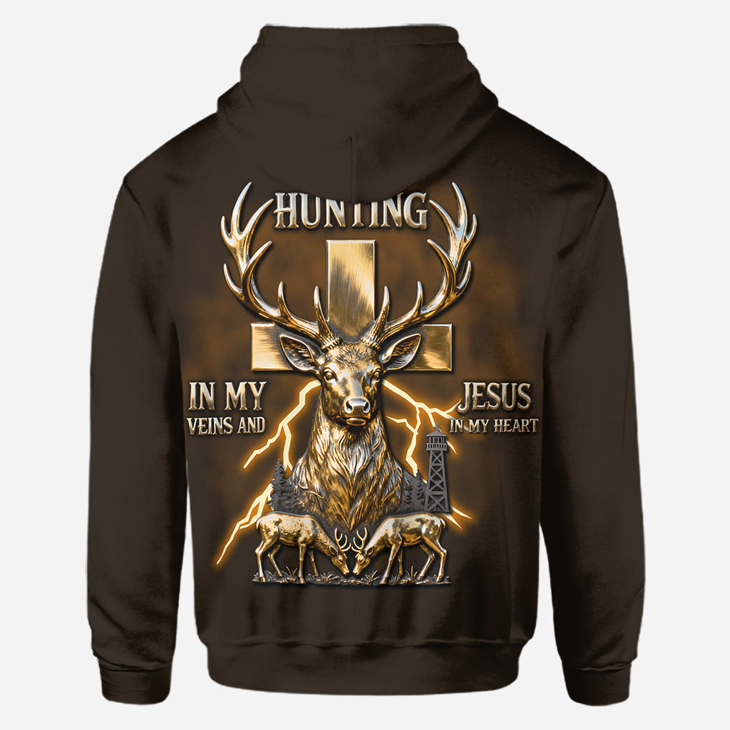 J'ai la chasse dans le sang et Jésus dans le cœur - T-shirt personnalisé « La chasse sur tout le corps »